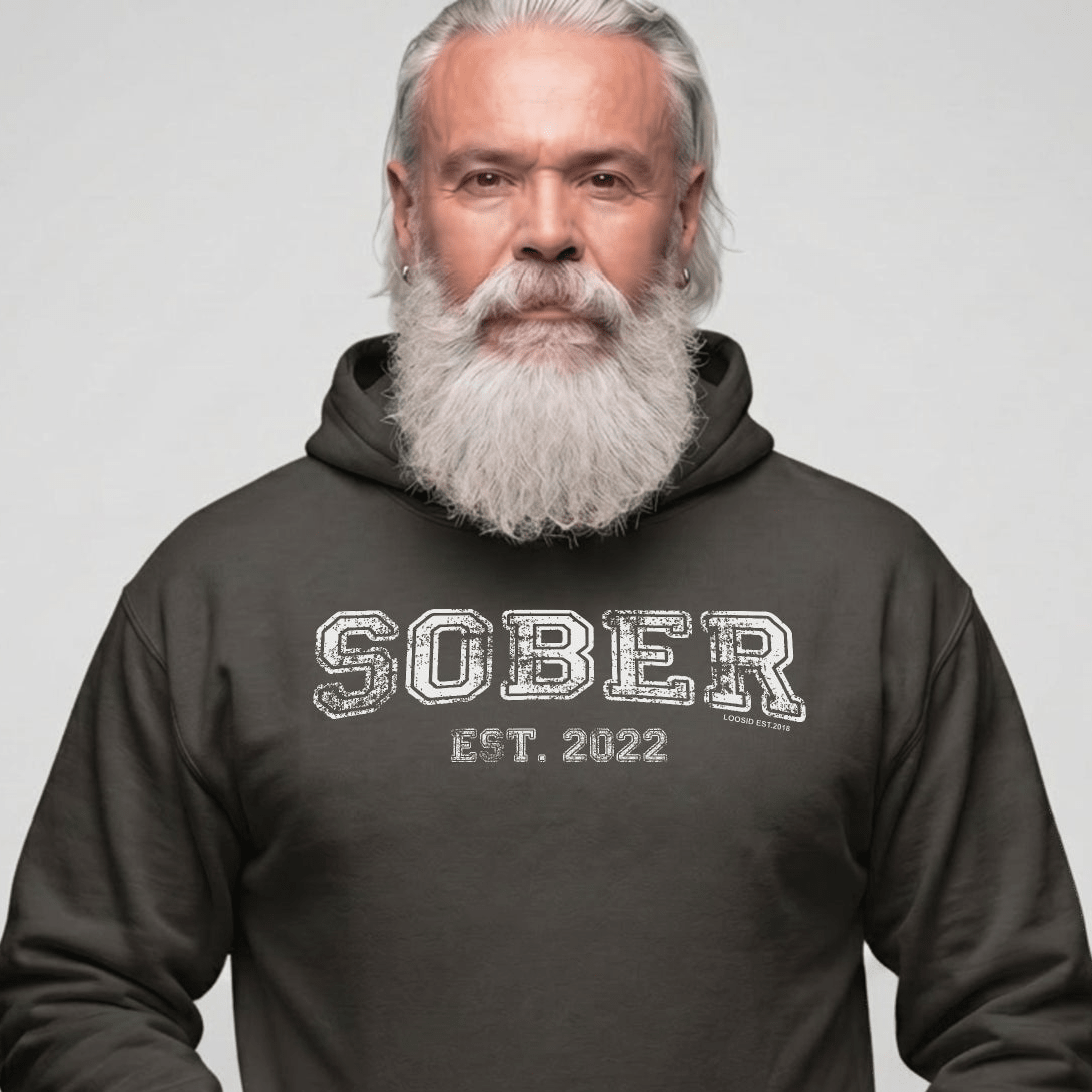 Sober Est. Hoodie w Personalized Sobriety Year Recovery Hoodie graphic detail (view 24)