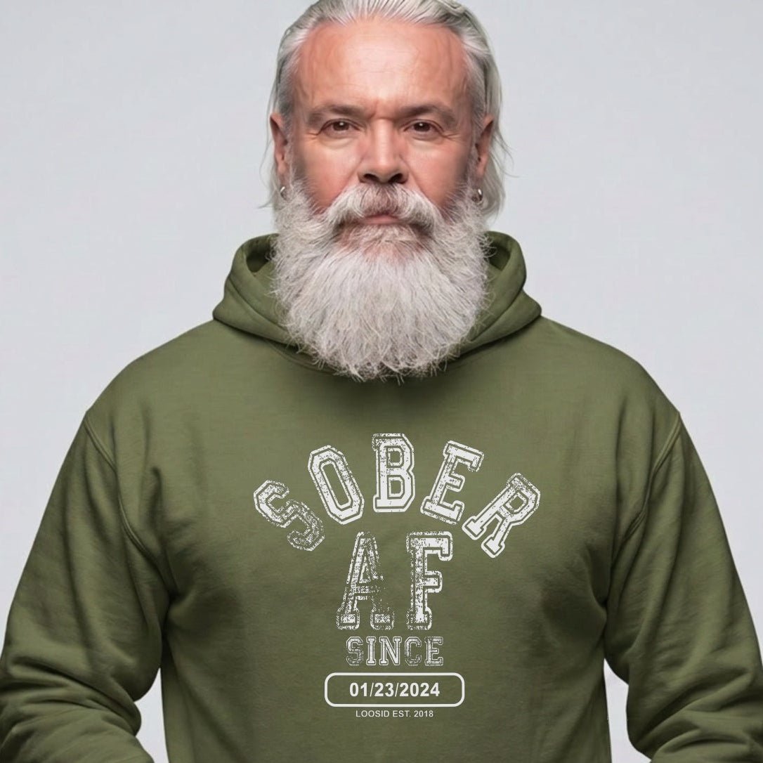Sober AF Since Recovery Hoodie fit detail (view 19)