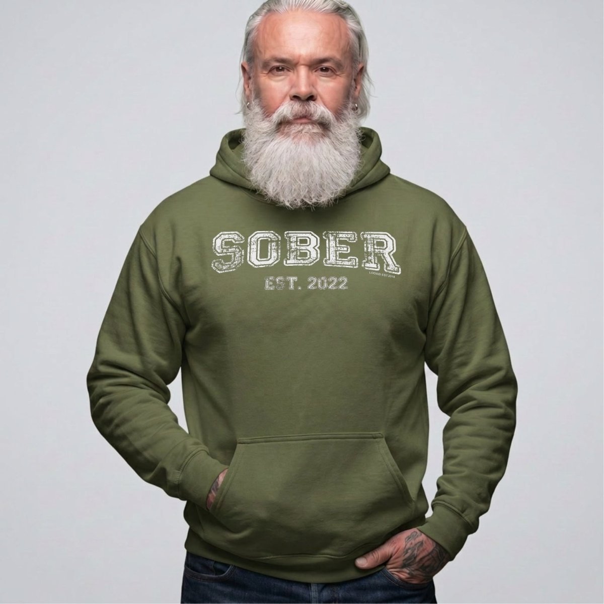 Sober Est. Hoodie w Personalized Sobriety Year Recovery Hoodie flat lay styled image (view 13)