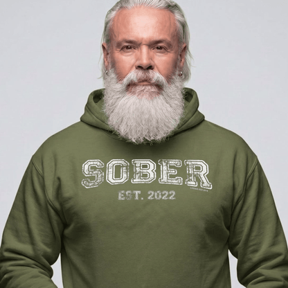 Sober Est. Hoodie w Personalized Sobriety Year Recovery Hoodie close-up view (view 12)