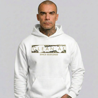 Clean AF Camo Recovery Hoodie flat lay styled image (view 13)