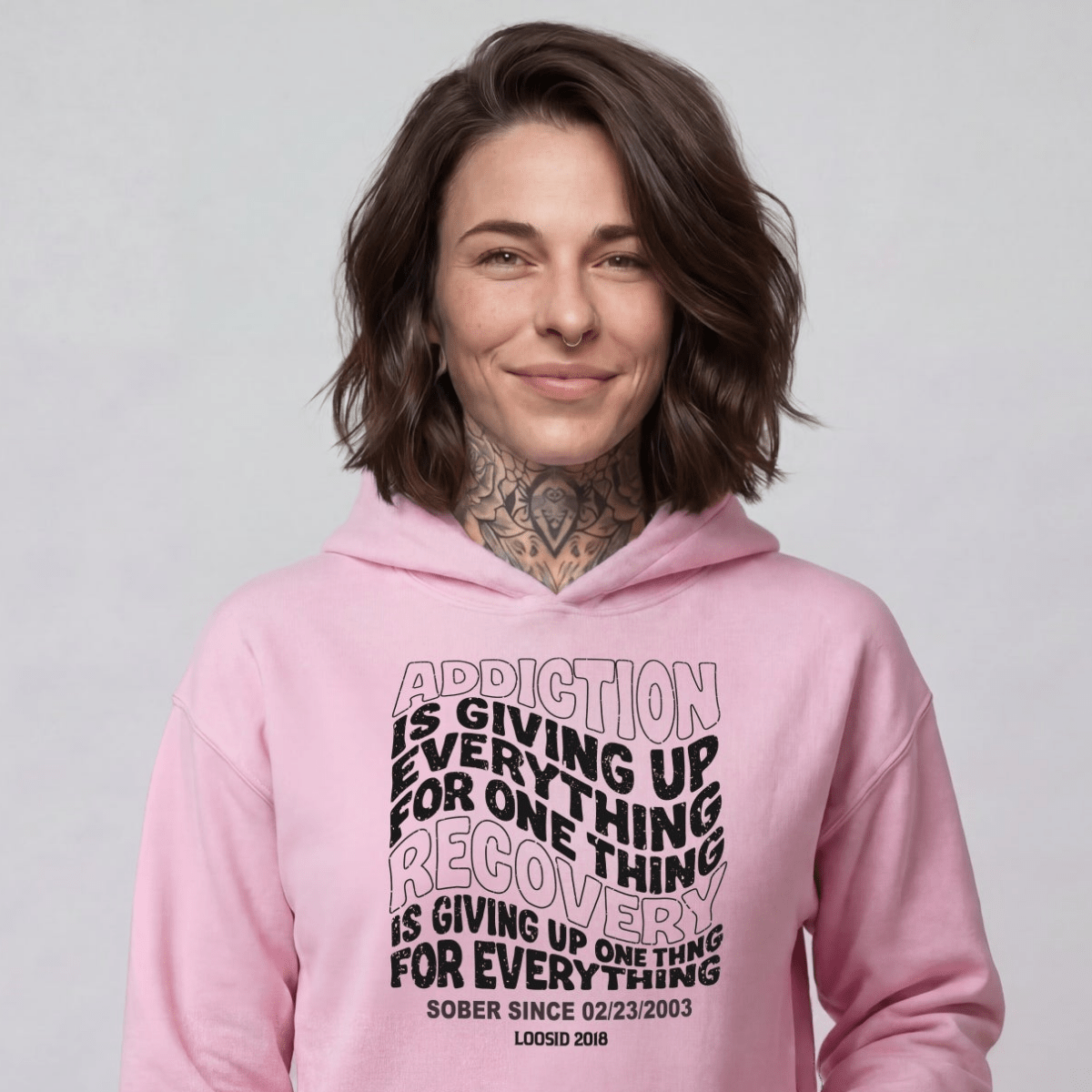 Addiction is Giving up Recovery Hoodie close-up view (view 22)