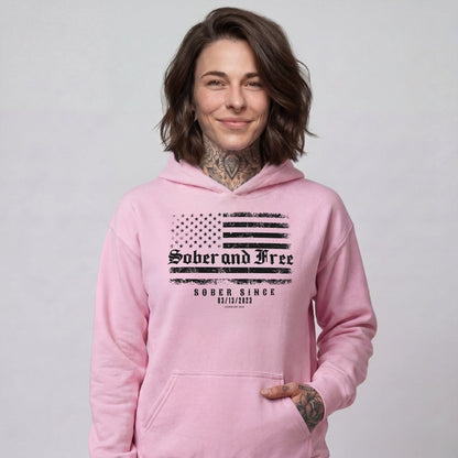 Sober and Free Custom Sobriety Date Recovery Hoodie side view (view 26)