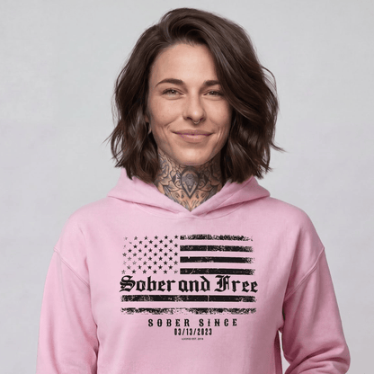 Sober and Free Custom Sobriety Date Recovery Hoodie lifestyle view (view 25)
