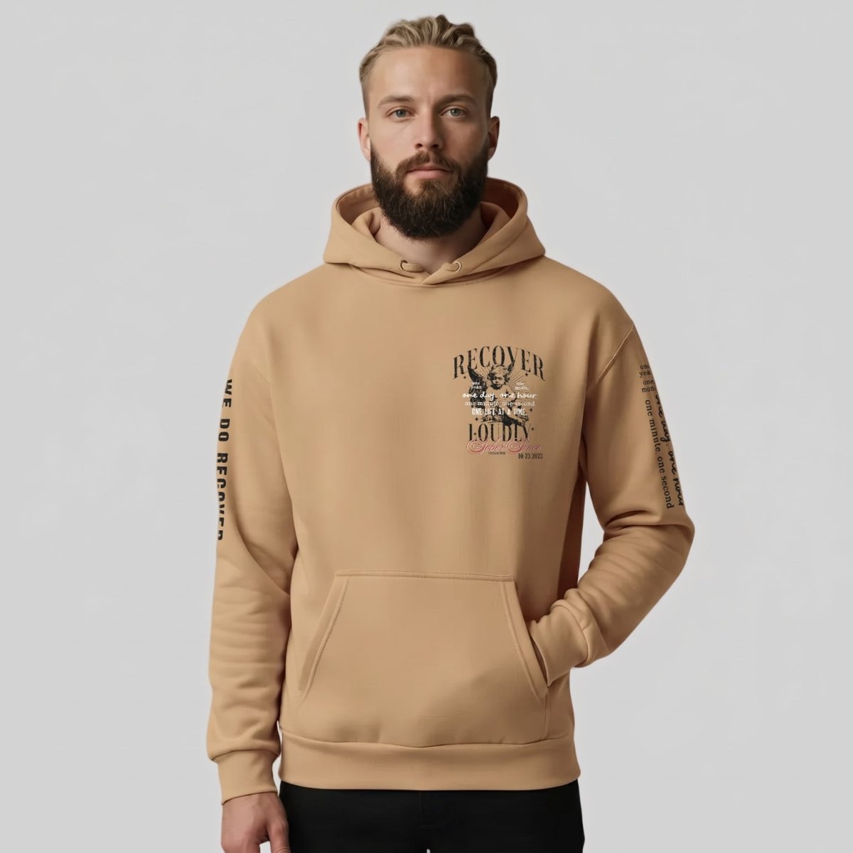 Recover Loudly Tan Recovery Hoodie Limited Edition | Sober Hoodie