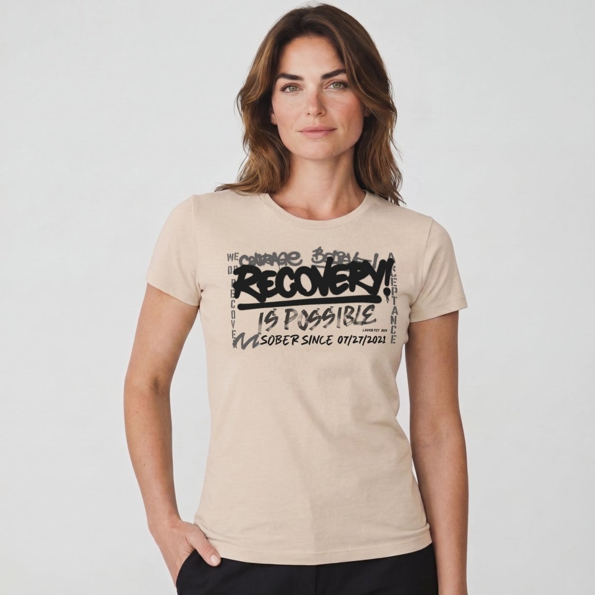 Sober T Shirt | Women's Recovery Is Possible Tee with Personalized Sobriety Date