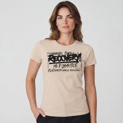 Sober T Shirt | Women's Recovery Is Possible Tee with Personalized Sobriety Date