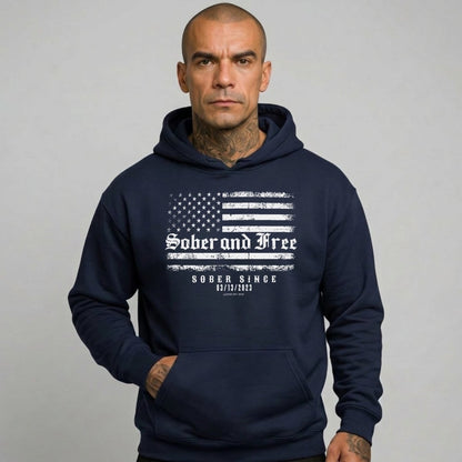 Sober and Free Custom Sobriety Date Recovery Hoodie product photo (view 10)
