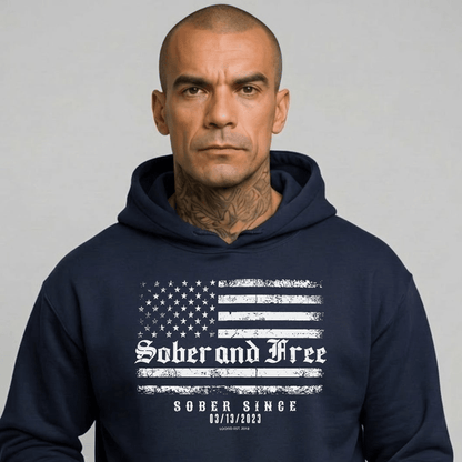 Sober and Free Custom Sobriety Date Recovery Hoodie fit detail (view 9)