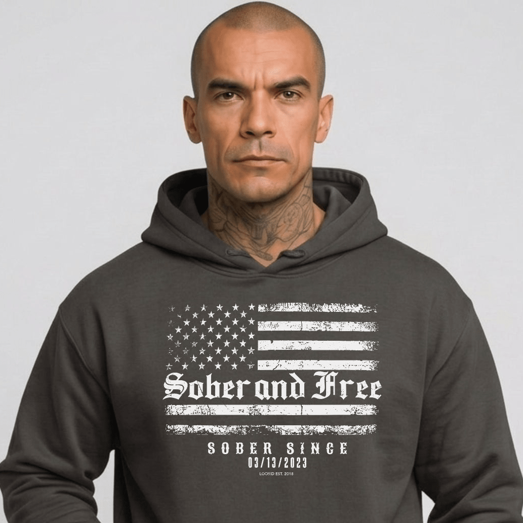 Sober and Free Custom Sobriety Date Recovery Hoodie back view (view 17)