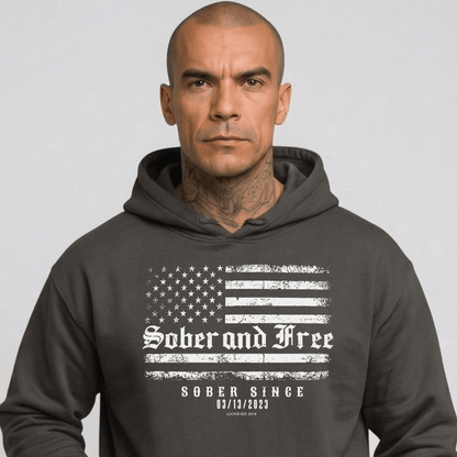 Sober and Free Custom Sobriety Date Recovery Hoodie back view (view 17)
