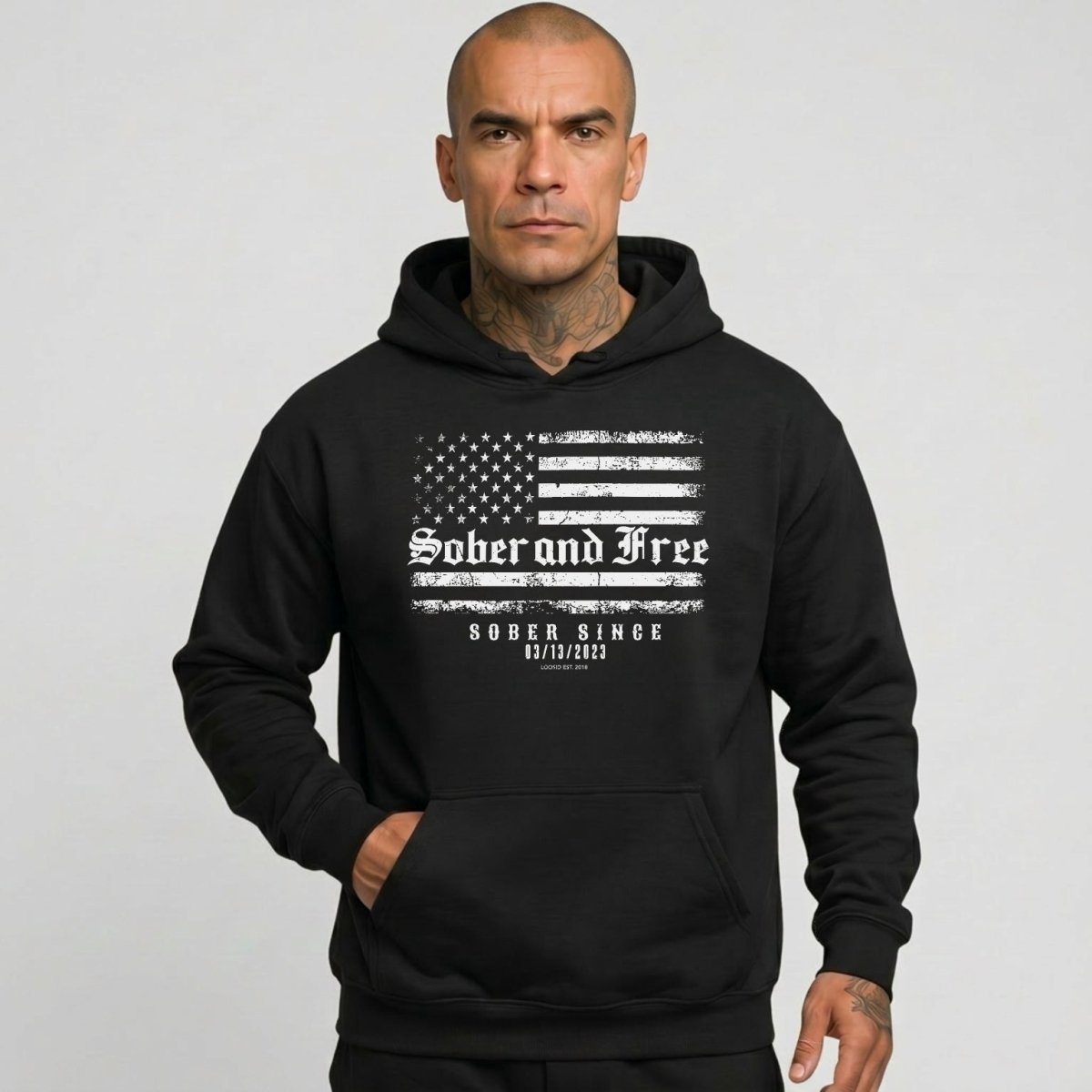 Sober and Free Custom Sobriety Date Recovery Hoodie side view (view 6)