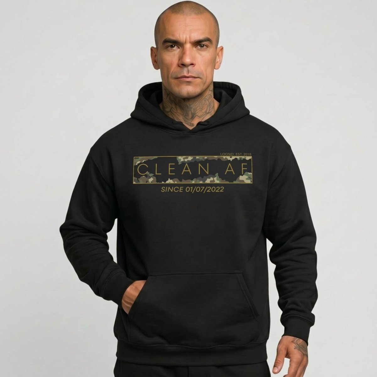 Clean AF Camo Recovery Hoodie graphic detail (view 4)