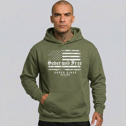 Sober and Free Custom Sobriety Date Recovery Hoodie close-up view (view 22)