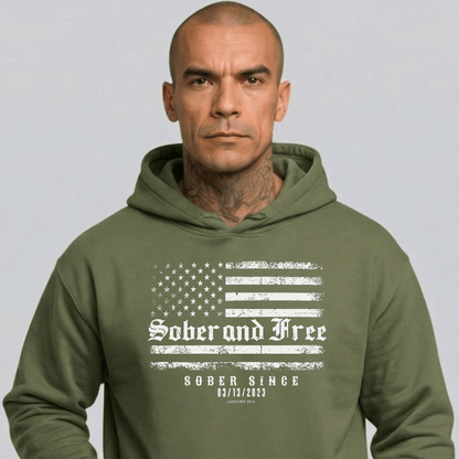 Sober and Free Custom Sobriety Date Recovery Hoodie featuring the design (view 21)