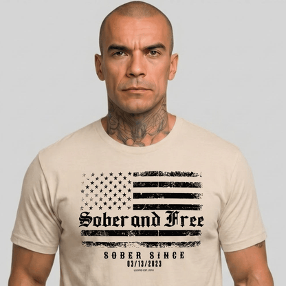 Sober and Free Sober T Shirt flat lay styled image (view 23)