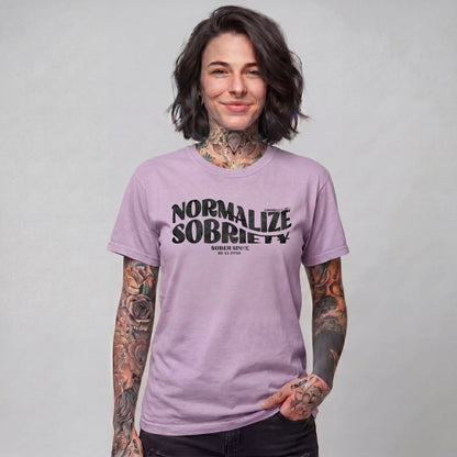 Normalize Sobriety Women garment dyed Sober T Shirt lifestyle view (view 25)