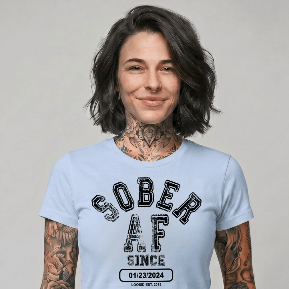Sober AF Since Sober Sober T Shirt flat lay styled image (view 23)