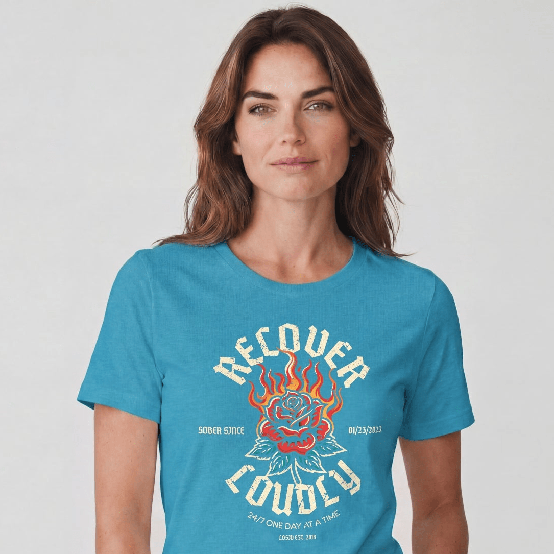 Recover Loudly Sober T Shirt with Custom Sobriety Date