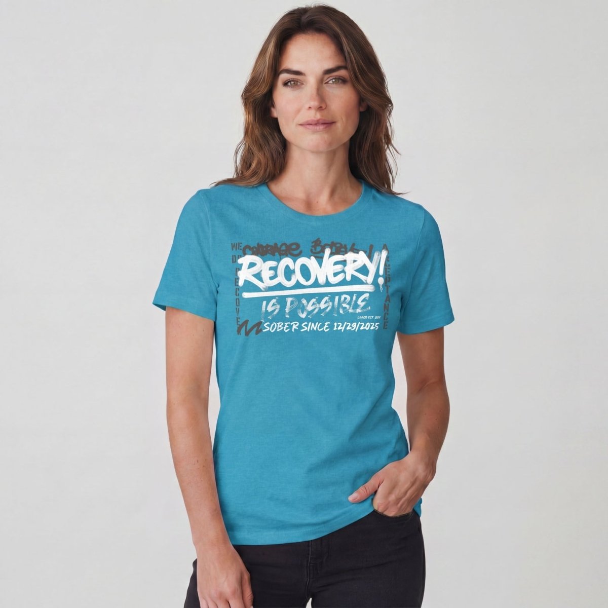 Sober T Shirt | Women's Recovery Is Possible Tee with Personalized Sobriety Date