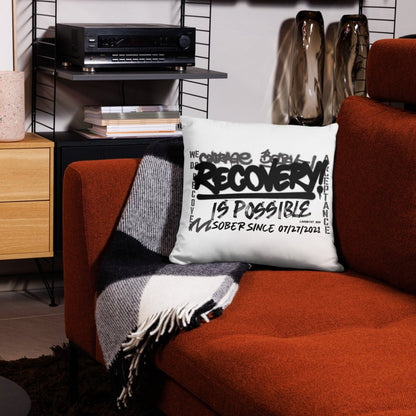 Recovery is Possible Sober Pillow flat lay styled image (view 3)