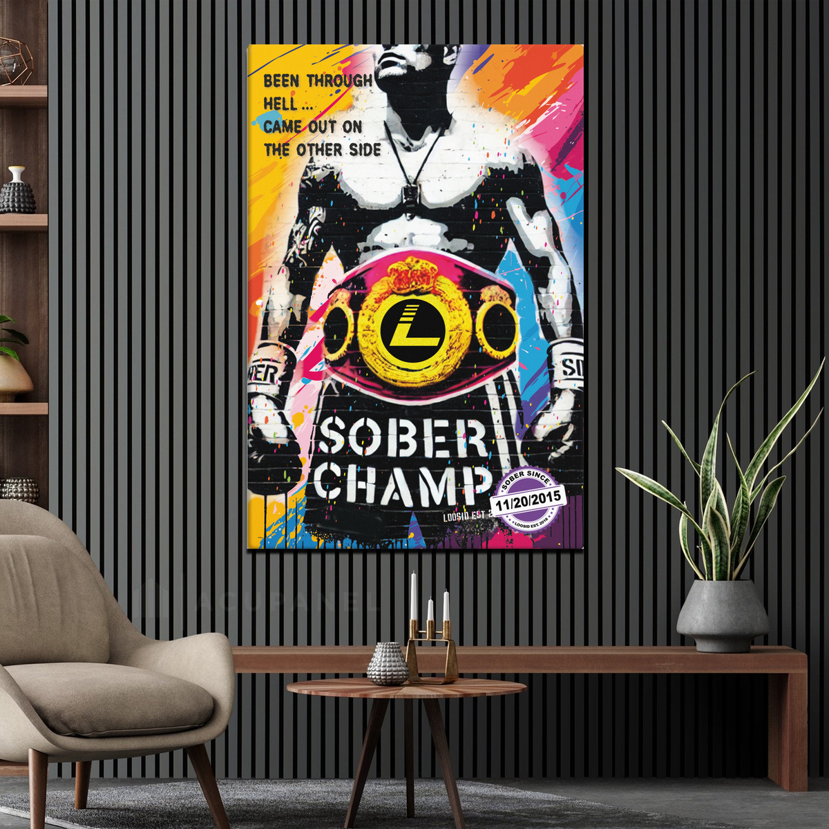 Sober Champ Man Canvas w/ Personalized Sobriety Date