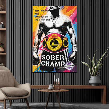 Sober Champ Man Sobriety Art close-up view (view 2)