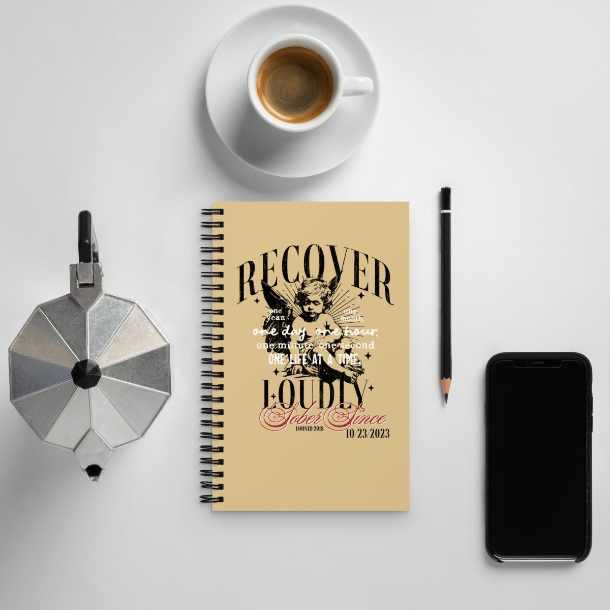 Recover Loudly Angel Sober Journal flat lay styled image (view 3)