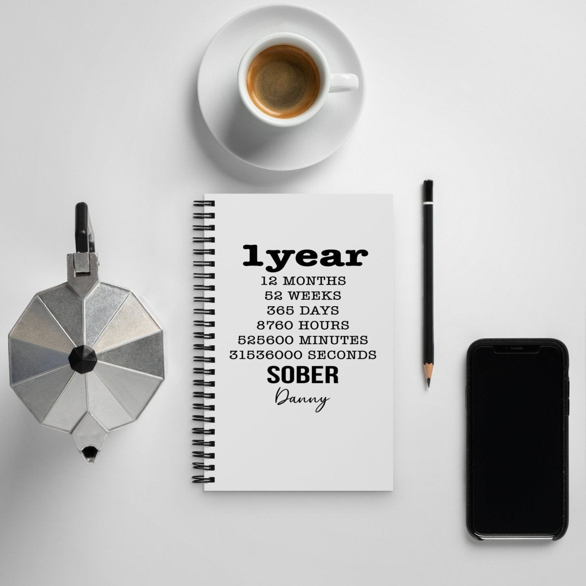 Year Sober Journal w Sobriety Year Date Sober Journal flat lay styled image (view 3)