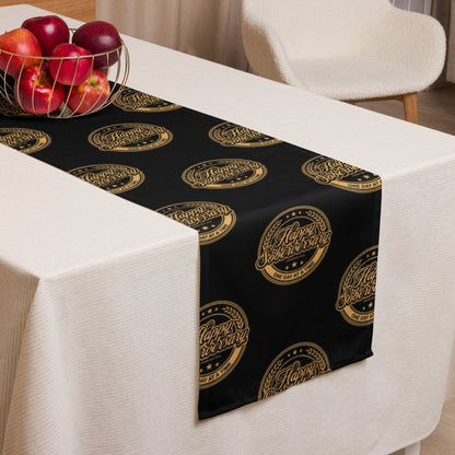 Loosid Black Happy Soberversary Table runner Sobriety Gift featuring the design