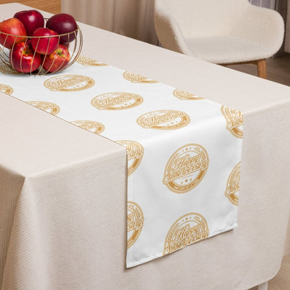 Loosid White Happy Soberversary Table runner Sobriety Gift featuring the design