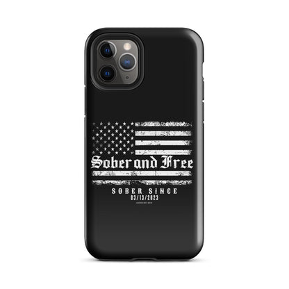 Sober and Free Recovery Phone Case flat lay styled image (view 3)