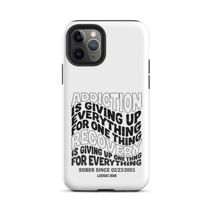 Addiction is Giving Up Recovery Phone Case flat lay styled image (view 3)