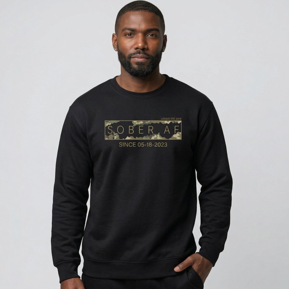 Sober AF Camo Recovery Hoodie graphic detail (view 4)