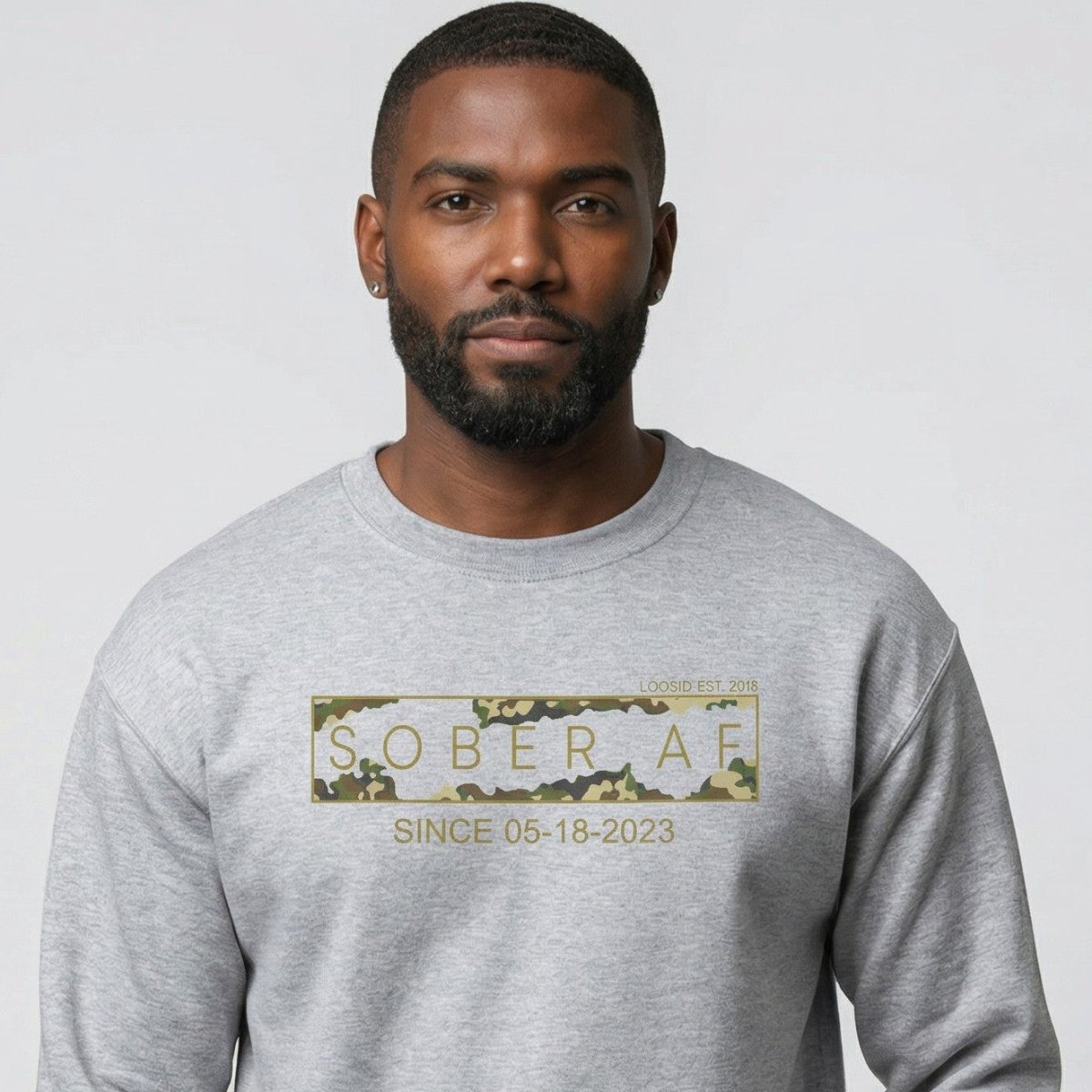 Sober AF Camo Recovery Hoodie fit detail (view 9)