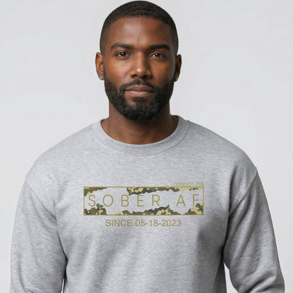 Sober AF Camo Recovery Hoodie fit detail (view 9)