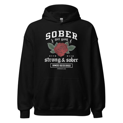 Sober Girl Gang Strong & Sober Crest Recovery Hoodie flat lay styled image (view 3)