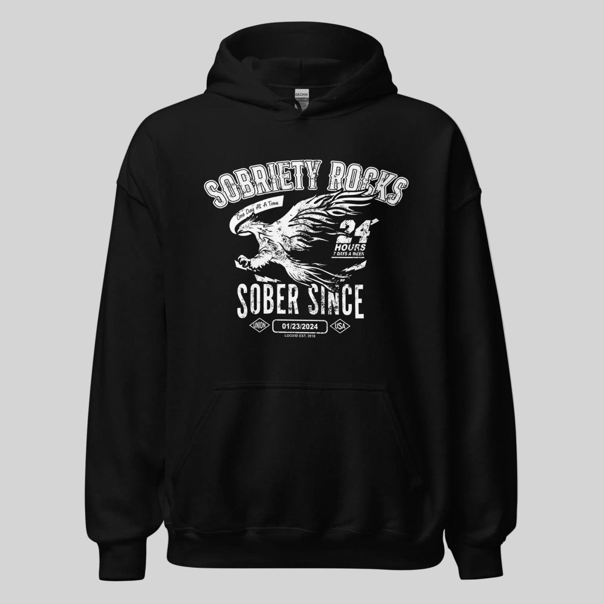 Sober Since Recovery Hoodie flat lay styled image (view 3)