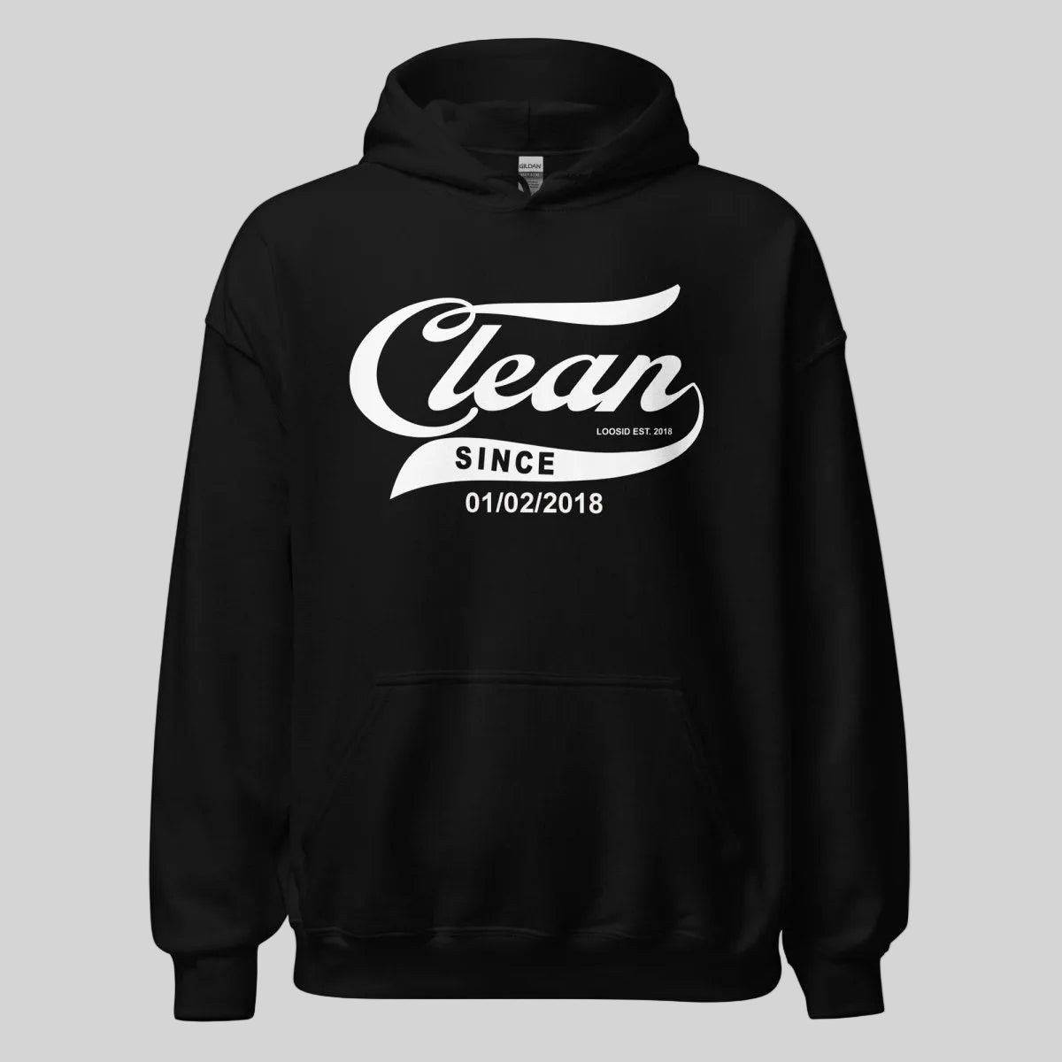 Clean Since Hoodie with Date Recovery Hoodie graphic detail (view 4)