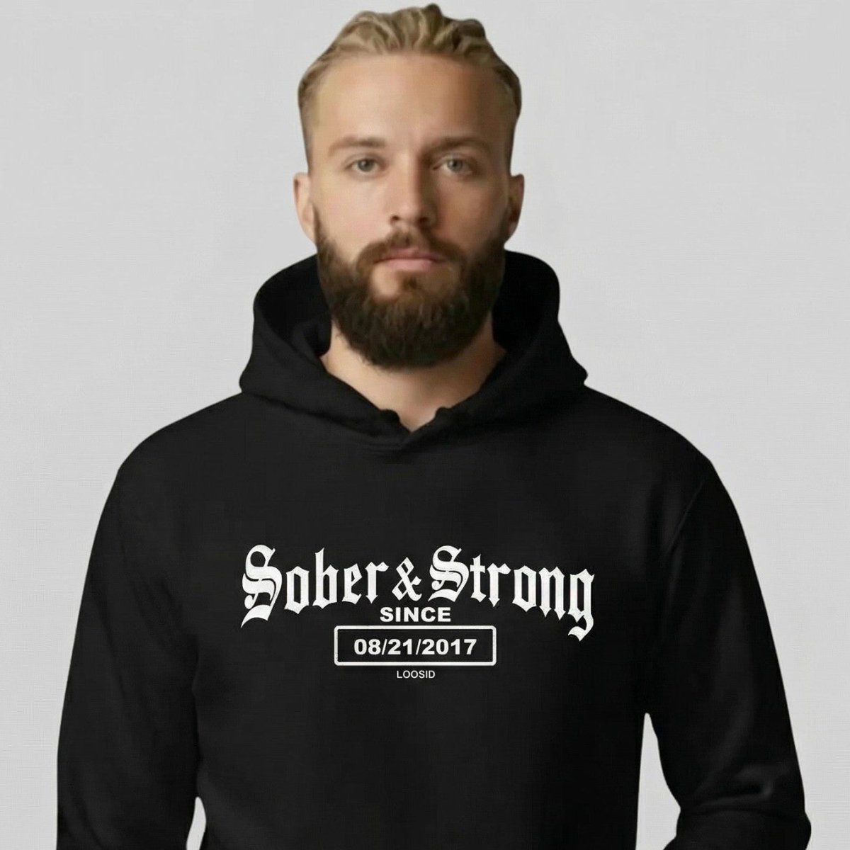 Loosid Sober & Strong Old School Recovery Hoodie featuring the design