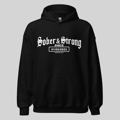 Old School Sober Recovery Hoodie close-up view (view 2)