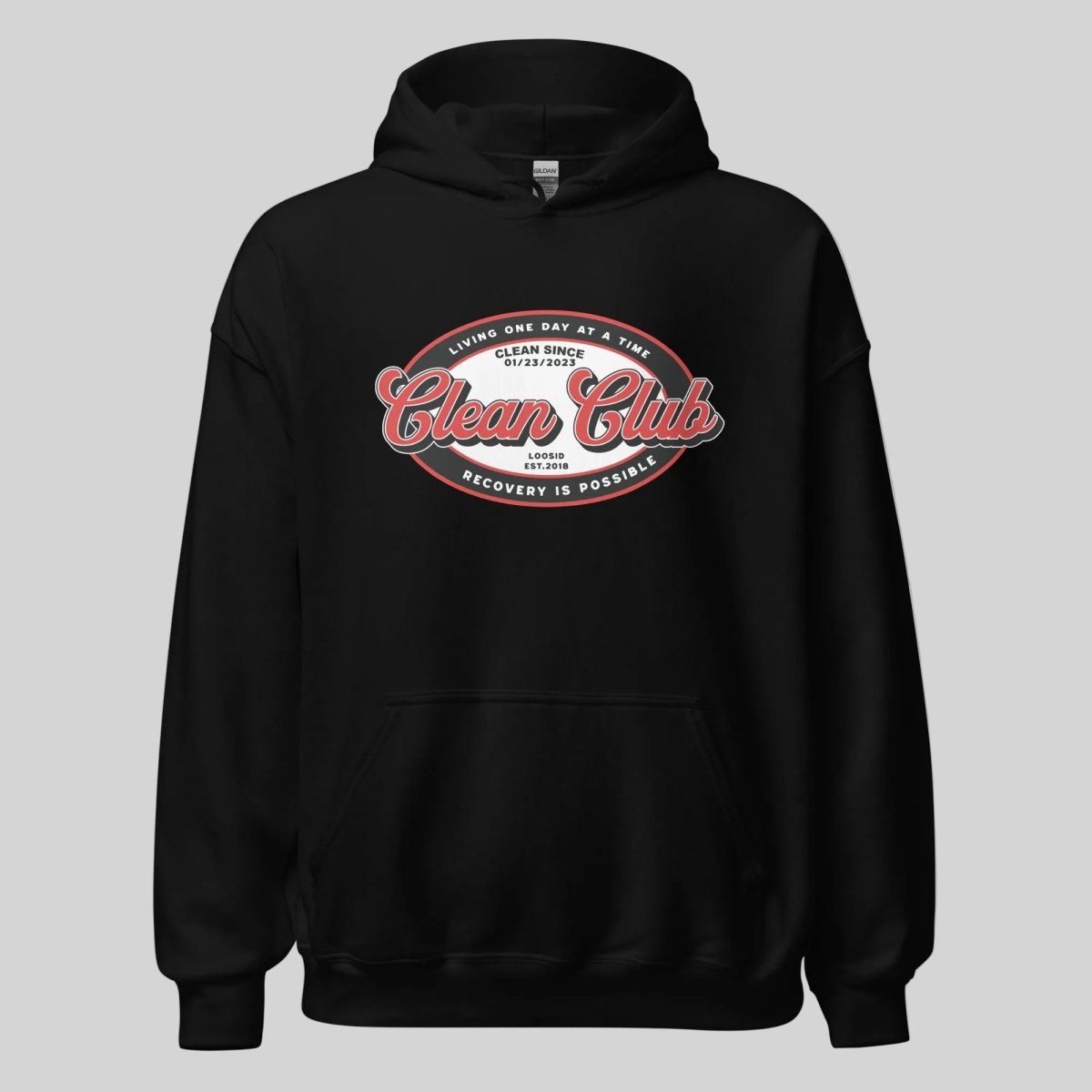 Clean Club Badge Recovery Hoodie flat lay styled image (view 3)