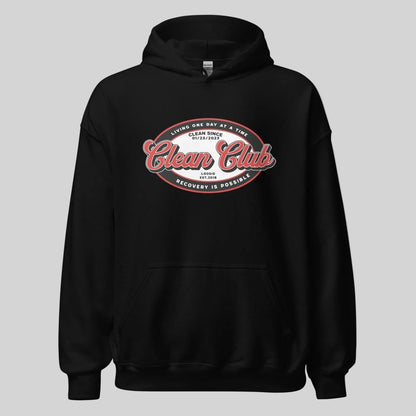 Clean Club Badge Recovery Hoodie flat lay styled image (view 3)