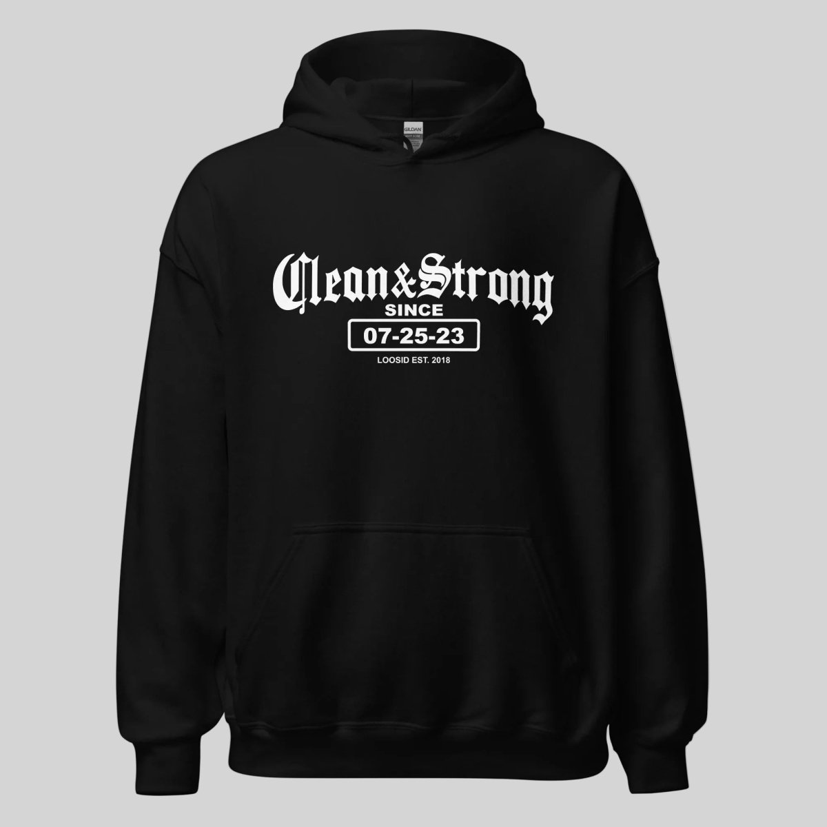 Old School Clean & Strong Recovery Hoodie flat lay styled image (view 3)