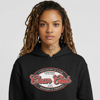 Clean Club Badge Recovery Hoodie lifestyle view (view 5)