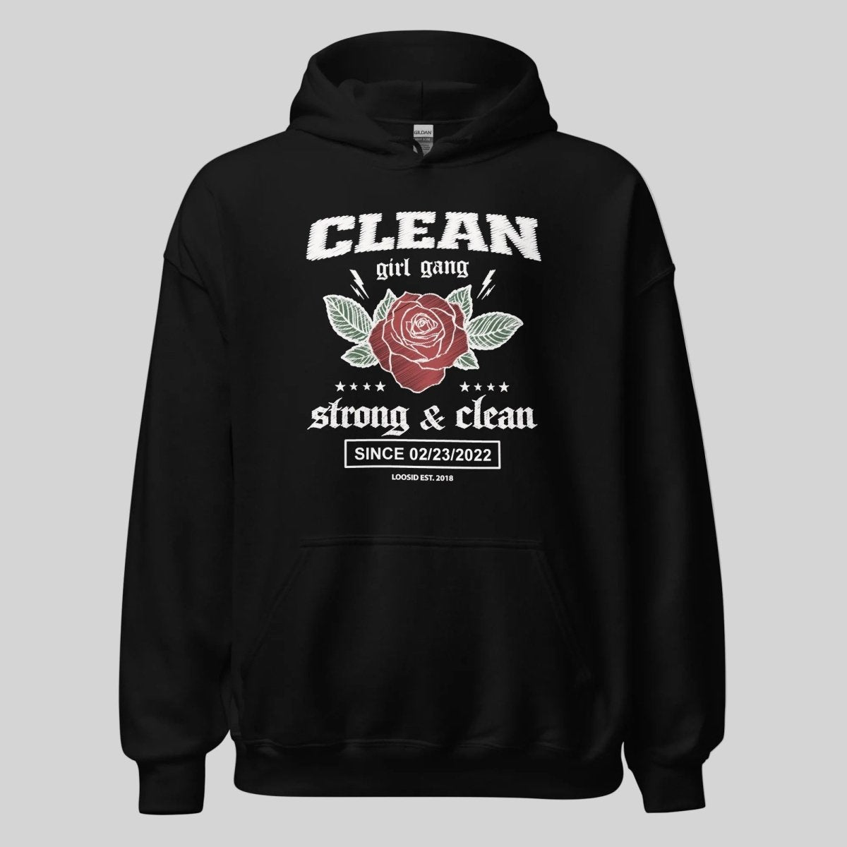 Clean Girl Gang Strong & Clean Crest Recovery Hoodie flat lay styled image (view 3)