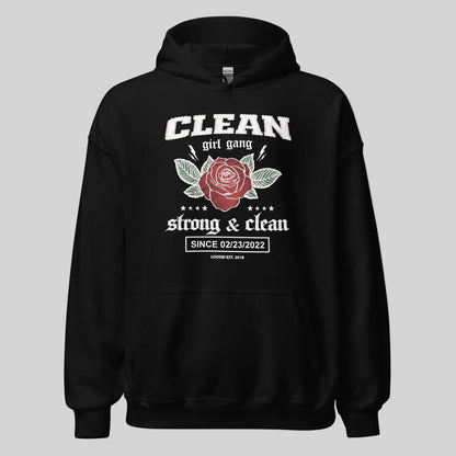 Clean Girl Gang Strong & Clean Crest Recovery Hoodie flat lay styled image (view 3)