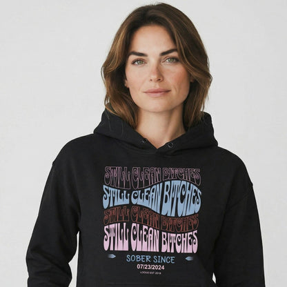 Still Clean B Custom Recovery Date Recovery Hoodie close-up view (view 2)