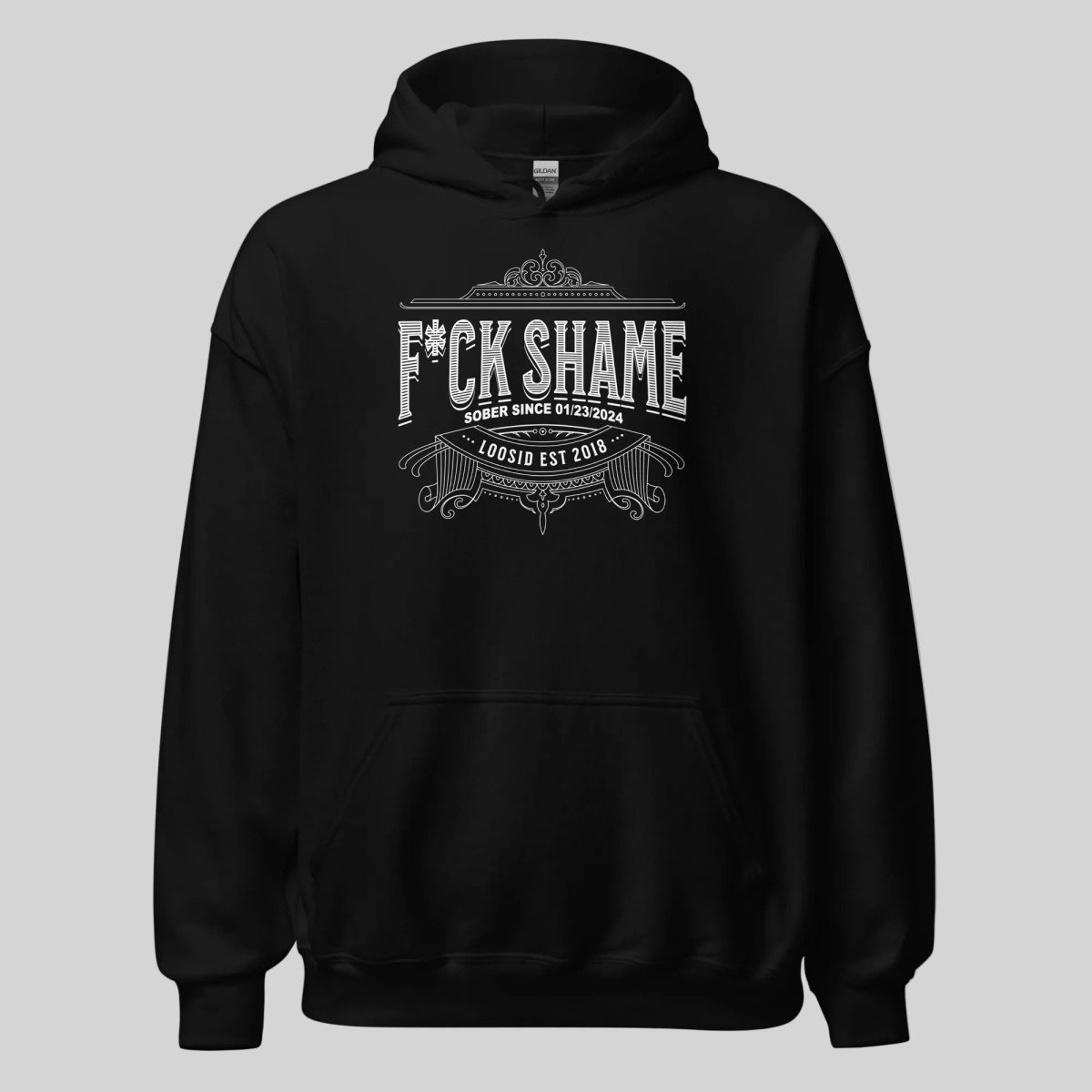 F*ck Shame Recovery Hoodie flat lay styled image (view 3)