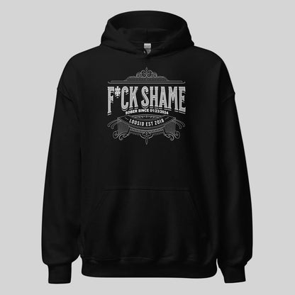 F*ck Shame Recovery Hoodie flat lay styled image (view 3)